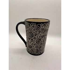 Jennifer Falter Doodle Mug Black White Swirl‎ Pottery Coffee Cup 7" Signed JF